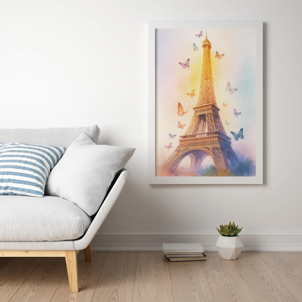Plakat, Paryż - Wieża Eiffla wśród motyli
