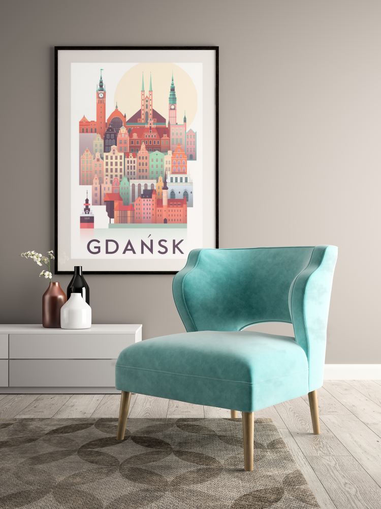 Plakat, Panorama Gdańsk z napisem