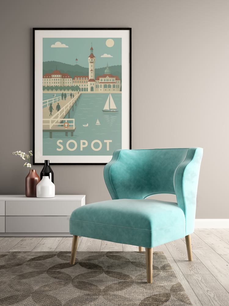 Plakat, Sopot pastelowy retro wizualizacja
