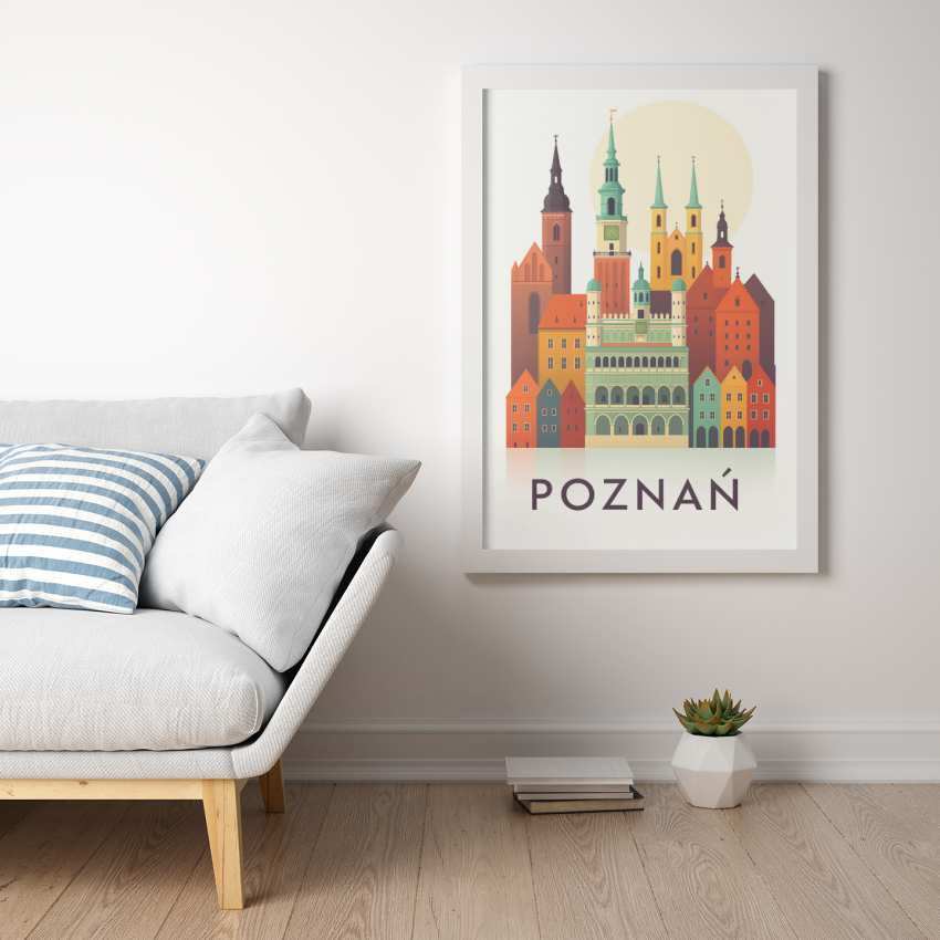 Plakat,Polskie miasto - Poznań panorama z napisem