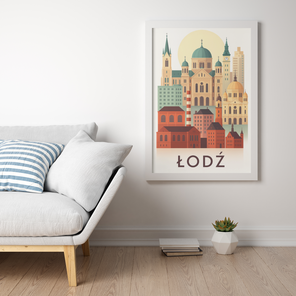 Plakat, Miasto Łódź panorama z napisem