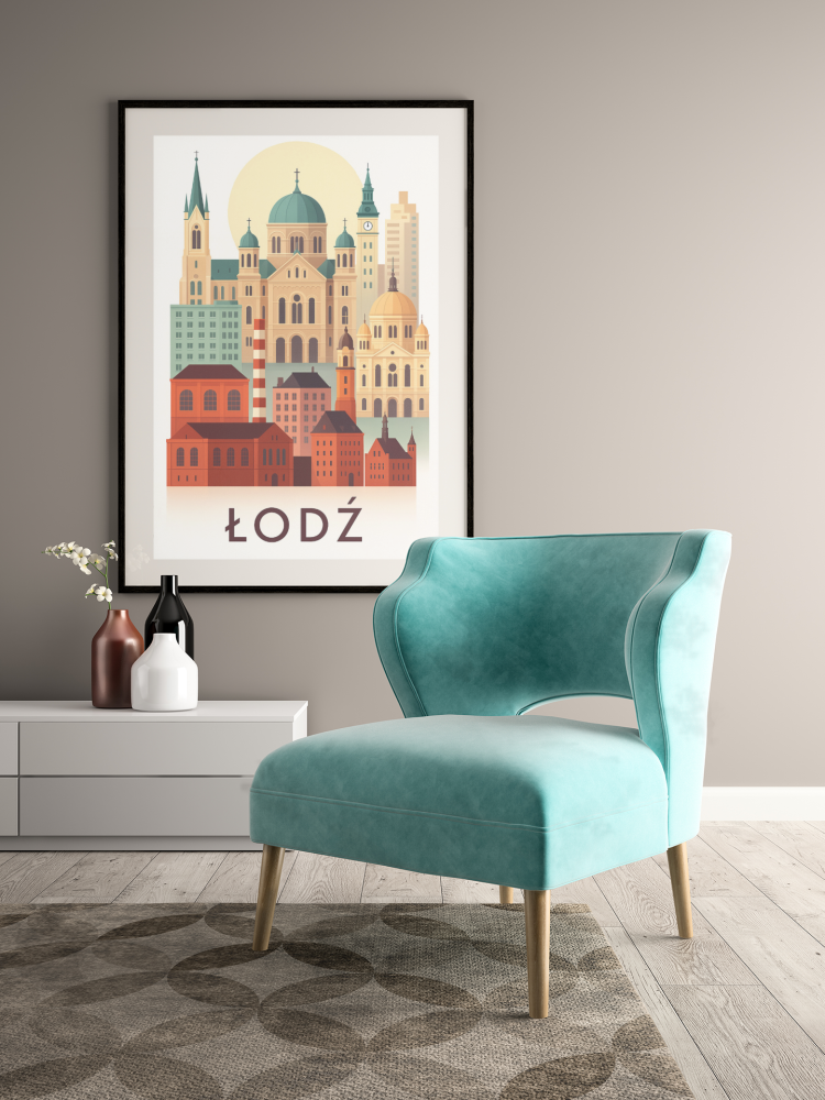 Plakat, Miasto Łódź panorama z napisem