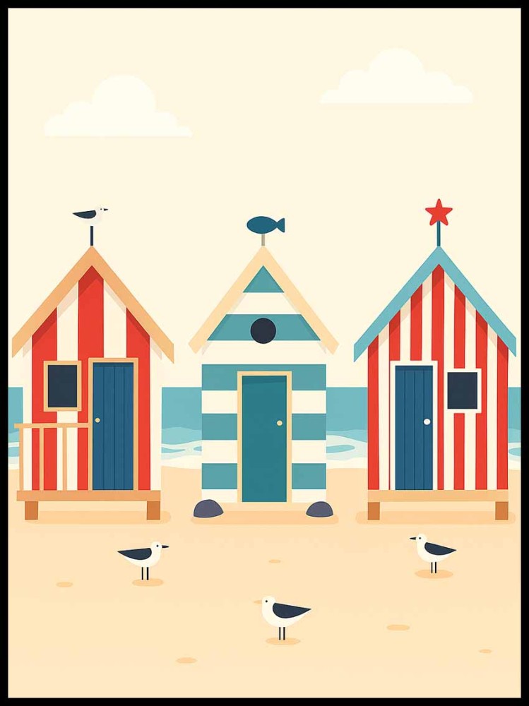 Plakat kolorowe budki na plaży w ramcee 1.jpg