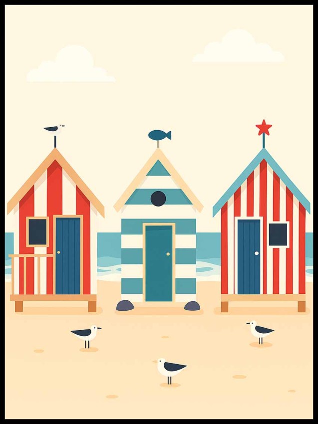 Plakat kolorowe budki na plaży w ramcee 1.jpg