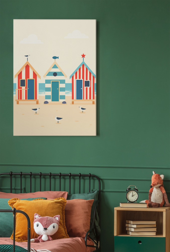 Plakat, Kolorowe budki na plaży 4rooms