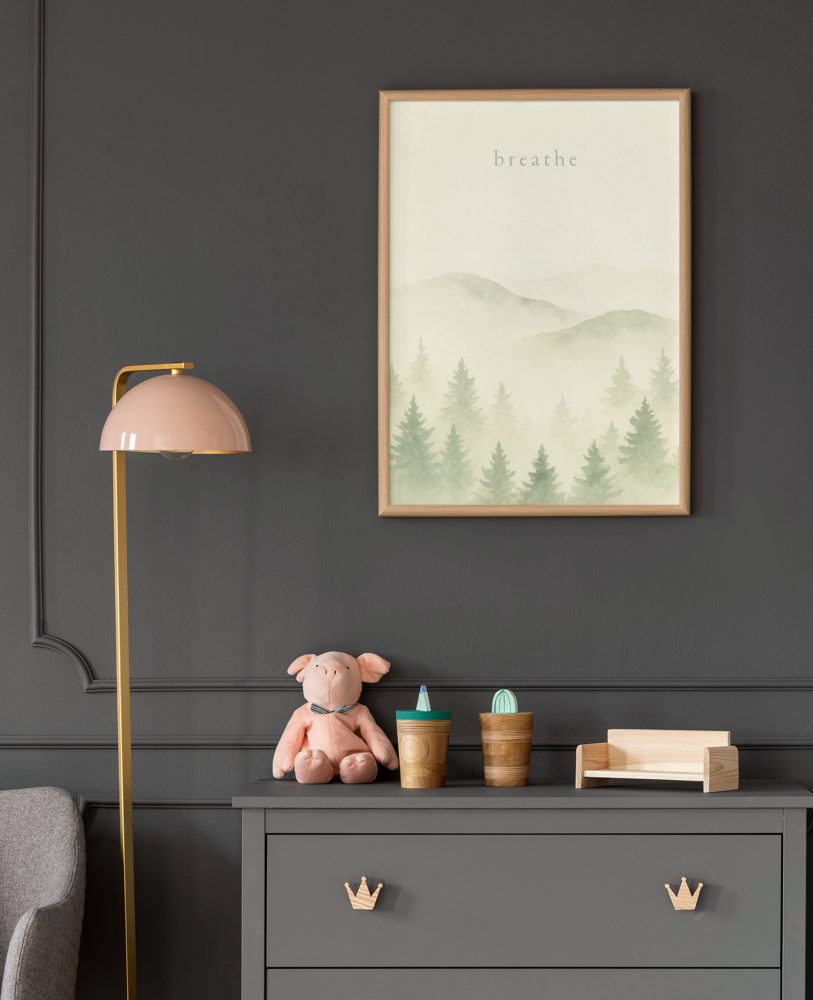 Plakat z napisem, Breathe - Oddychaj - beżowy