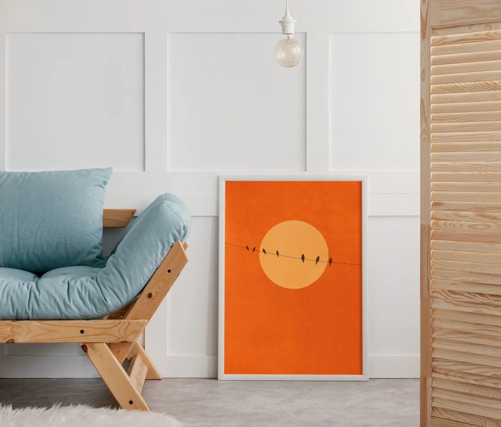 Plakat, Ptaki na tle księżyca - czerwone