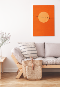 Plakat, Ptaki na tle księżyca - czerwone