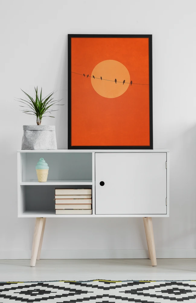 Plakat, Ptaki na tle księżyca - czerwone