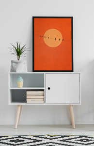 Plakat, Ptaki na tle księżyca - czerwone