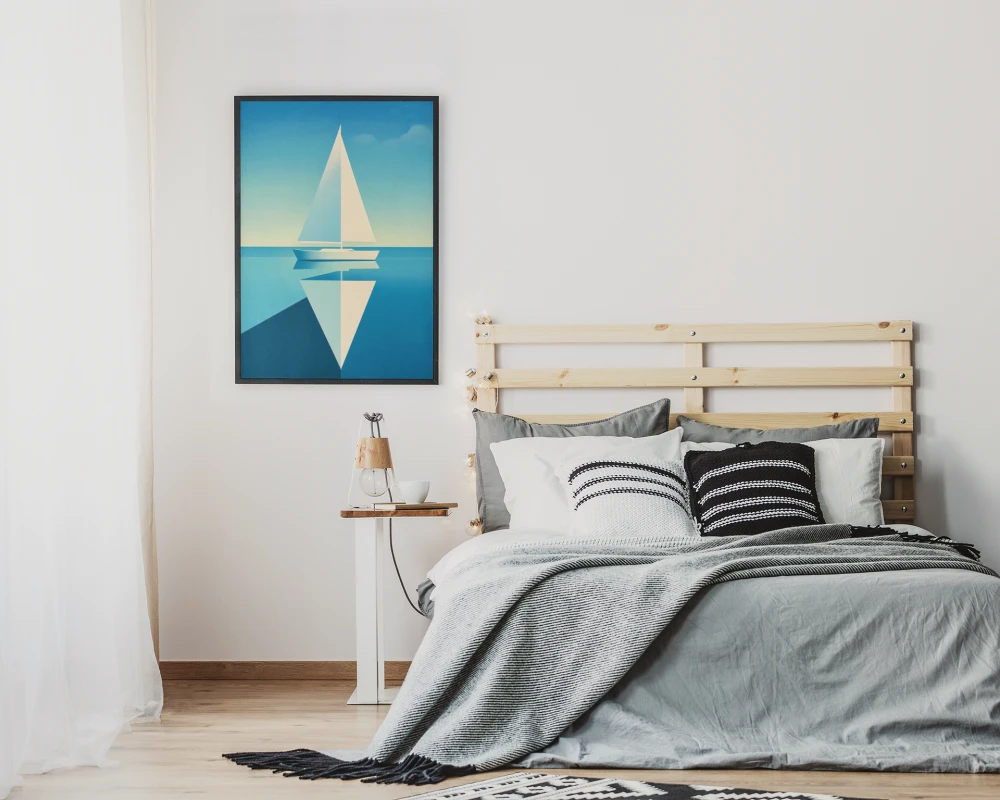 Plakat, Samotna Żaglówka - niebieska