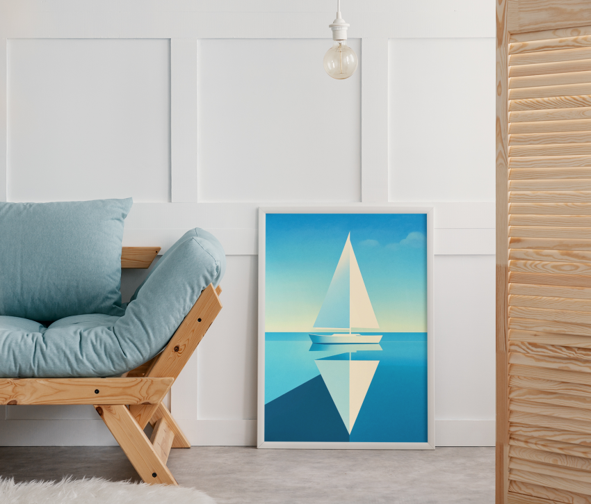 Plakat, Samotna Żaglówka - niebieska