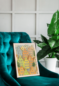 Plakat,Gdańsk - Widok na kamienice rysunek