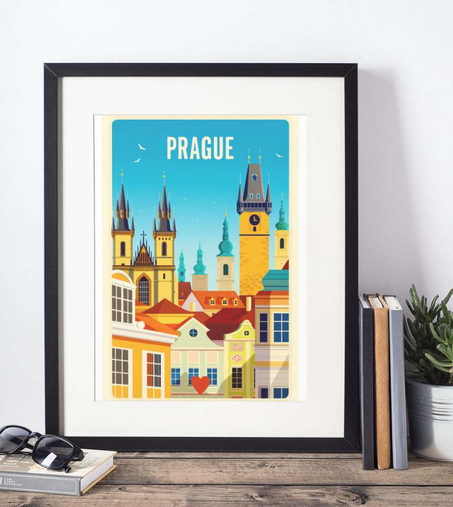 Plakat, Praga old town - retro z sercem