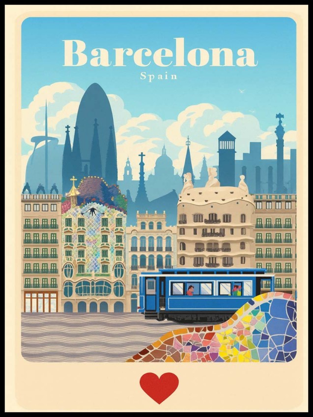 Plakat, Barcelona Hiszpania z sercem 4rooms