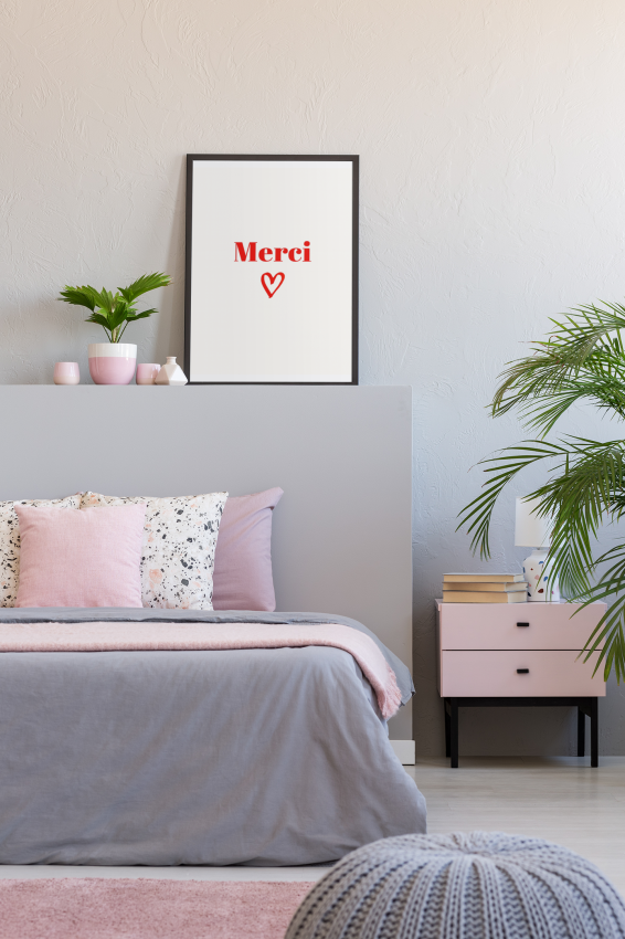 Plakat, Czerwony napis - Merci wizualizacja