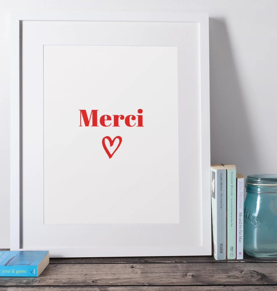 Plakat, Czerwony napis - Merci wizualizacja