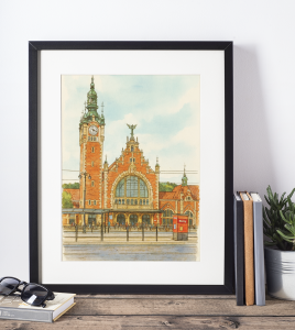 Plakat, Gdańsk Dworzec Główny - rysunek