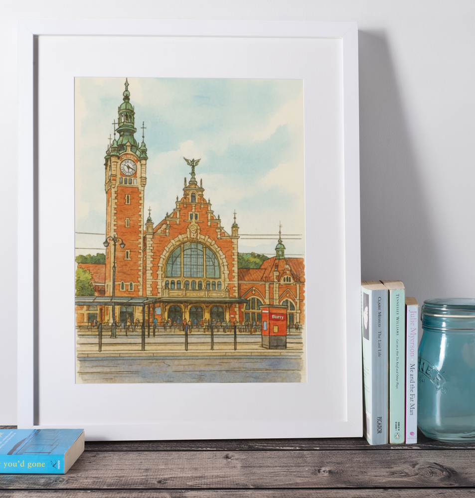 Plakat, Gdańsk Dworzec Główny - rysunek