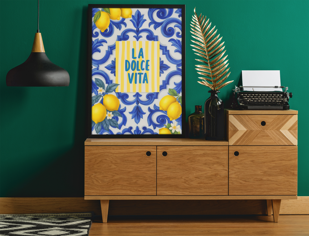 Plakat, Napis - La dolce Vita cytryny 4rooms