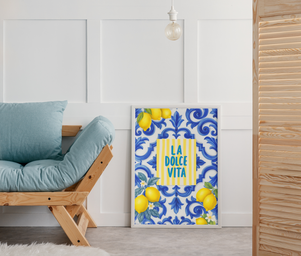 Plakat, Napis - La dolce Vita cytryny 4rooms