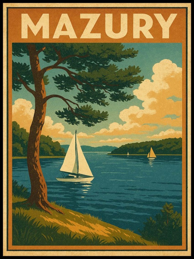 Plakat, Regiony Polski - Mazury retro 4rooms