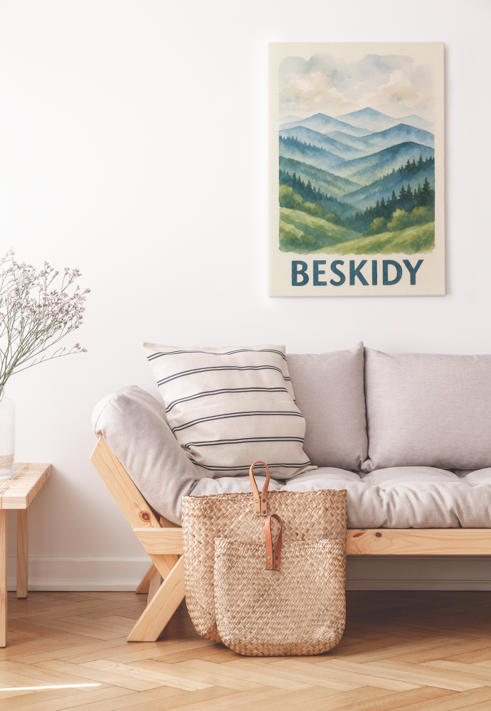 Obraz na płótnie, Regiony Polski - Beskidy akwarela