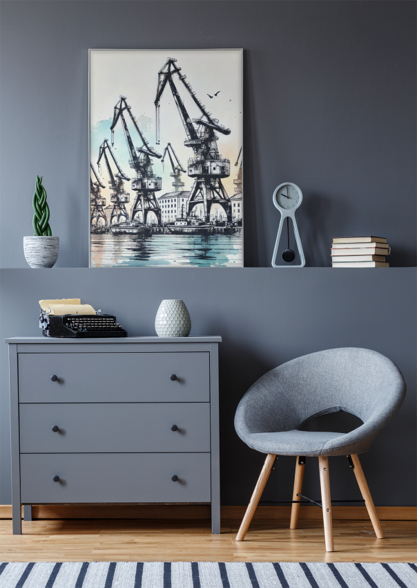 Plakat, Stocznia w Gdańsku - dźwigi w kolorach 4rooms.com.pl
