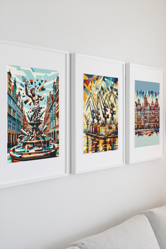 Zestaw 3 plakatów Gdańsk w kolorze - wymiar do wyboru 4rooms.com.pl