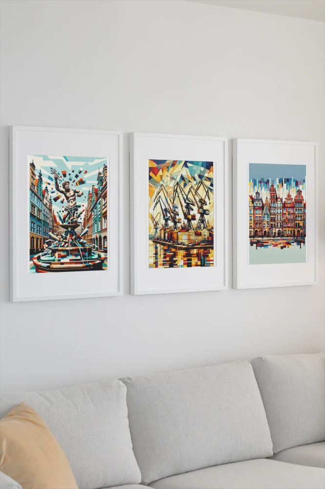 Zestaw 3 plakatów Gdańsk w kolorze - wymiar do wyboru 4rooms.com.pl