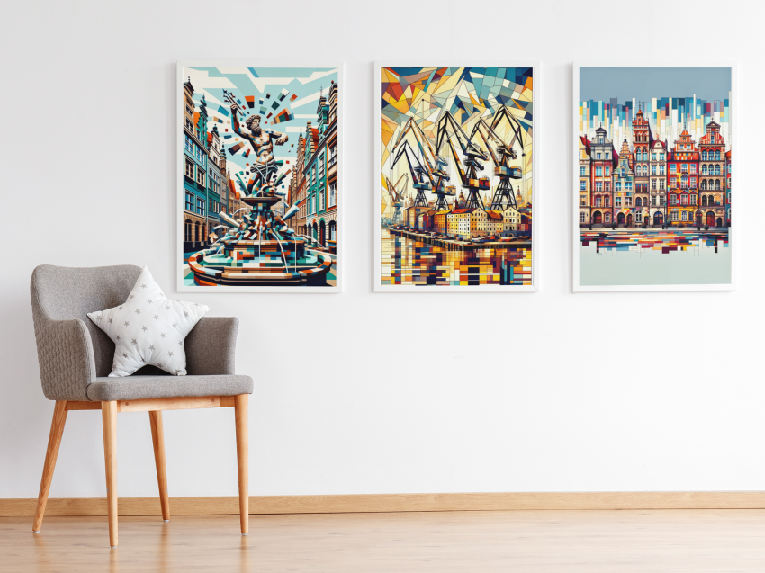 Zestaw 3 plakatów Gdańsk w kolorze - wymiar do wyboru 4rooms.com.pl