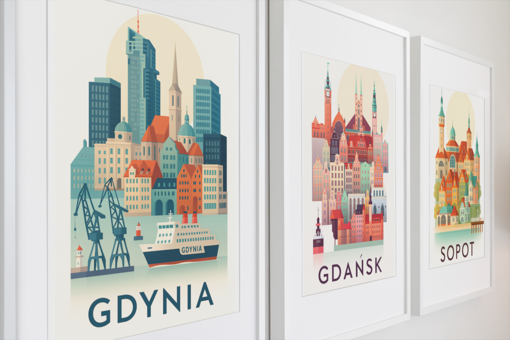 Zestaw 3 plakatów Gdańsk, Gdynia, Sopot - wymiar do wyboru 4rooms.com.pl