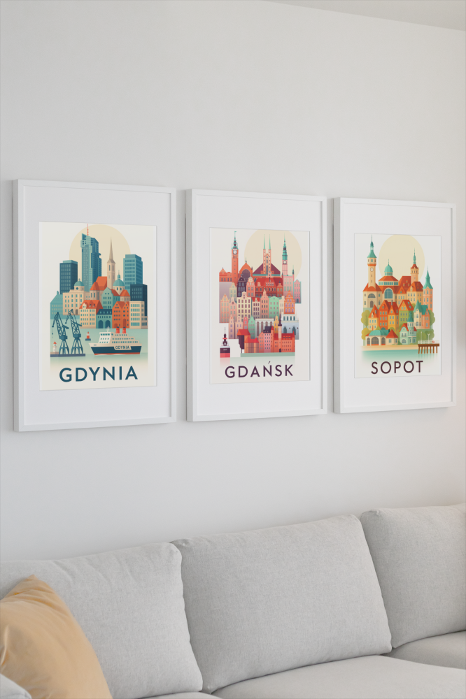 Zestaw 3 plakatów Gdańsk, Gdynia, Sopot - wymiar do wyboru 4rooms.com.pl