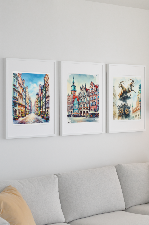 Zestaw 3 plakatów Poznań w kolorze - wymiar do wyboru