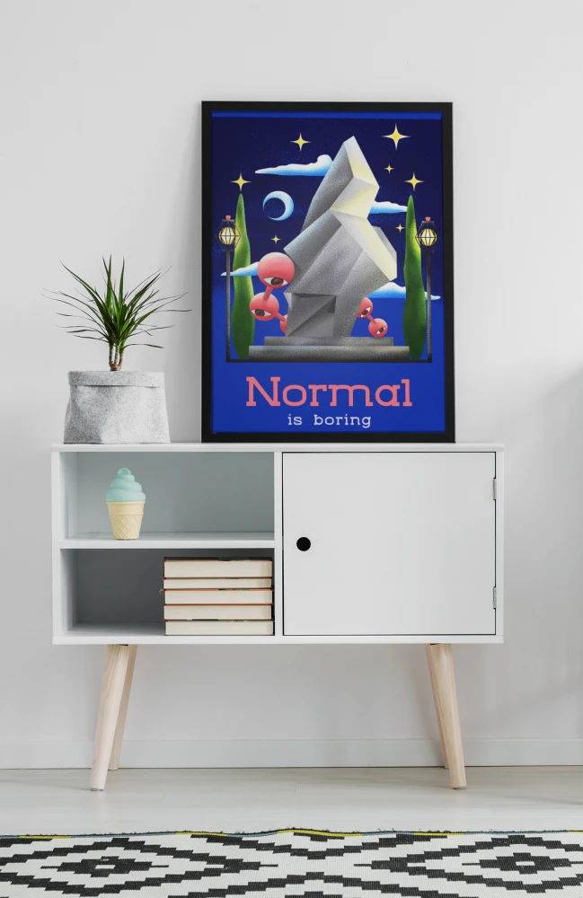 Plakat, Normal is boring - niebieska abstrakcja