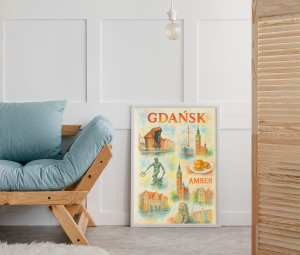 Plakat, Gdańsk kolaż akwarela wizualizacja 4rooms