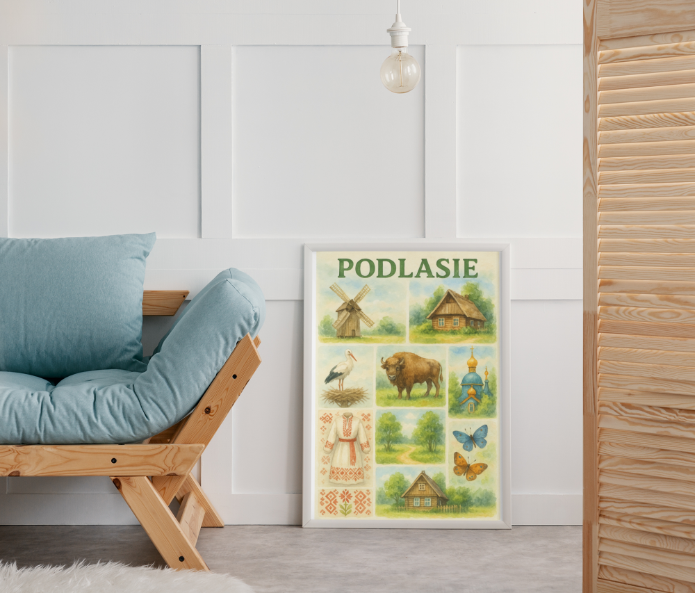 Plakat, Polskie Regiony - Podlasie kolaż akwarela