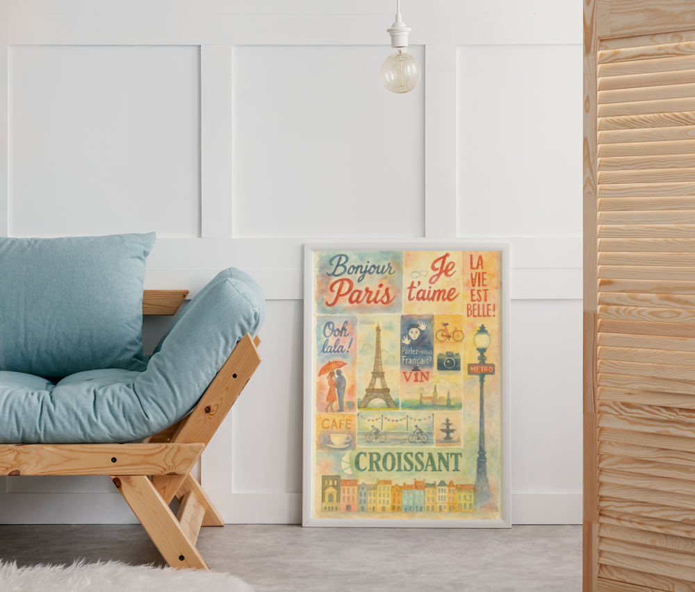 Plakat, Paryż kolaż - akwarela