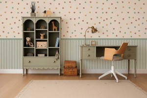 Tapeta w paski eukaliptus i kropki – Bouncy Dots – mural 1.jpg