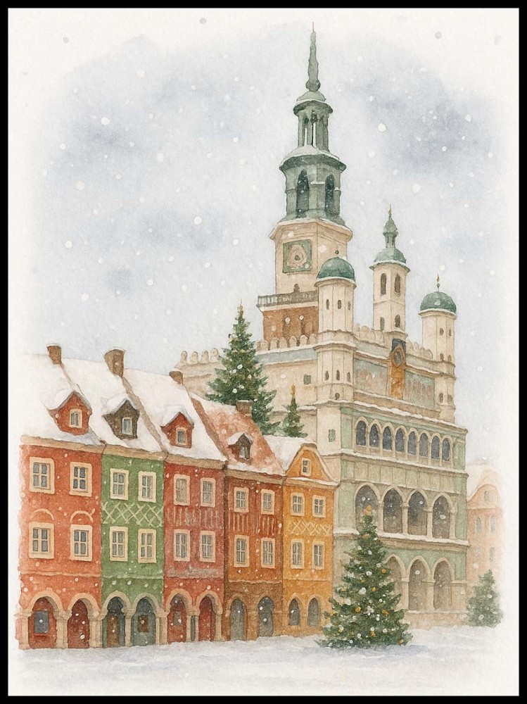 Plakat, Miasto Poznań zimą - akwarela 4rooms.com.pl