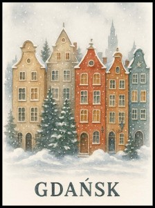 Plakat, Gdańsk kamienice zimą - akwarela 4rooms.com.pl