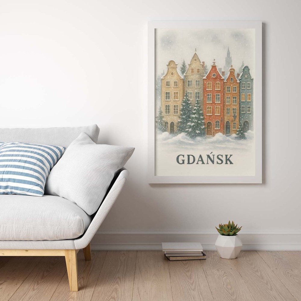 Plakat, Gdańsk kamienice zimą - akwarela 4rooms.com.pl
