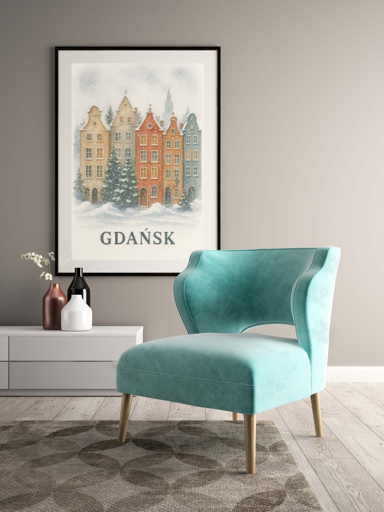 Plakat, Gdańsk kamienice zimą - akwarela 4rooms.com.pl