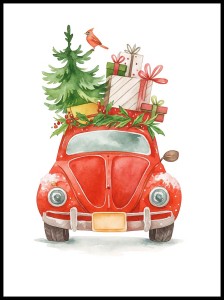 Plakat, Samochód Świąteczny czerwony - Merry Christmas 4rooms.com.pl
