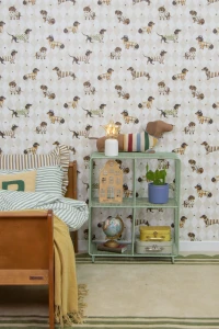 Tapeta w pieski jamniczki – beżowe romby