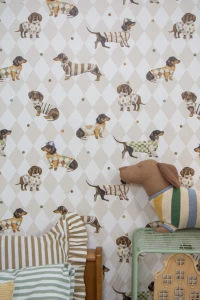 Tapeta w pieski jamniczki – beżowe romby