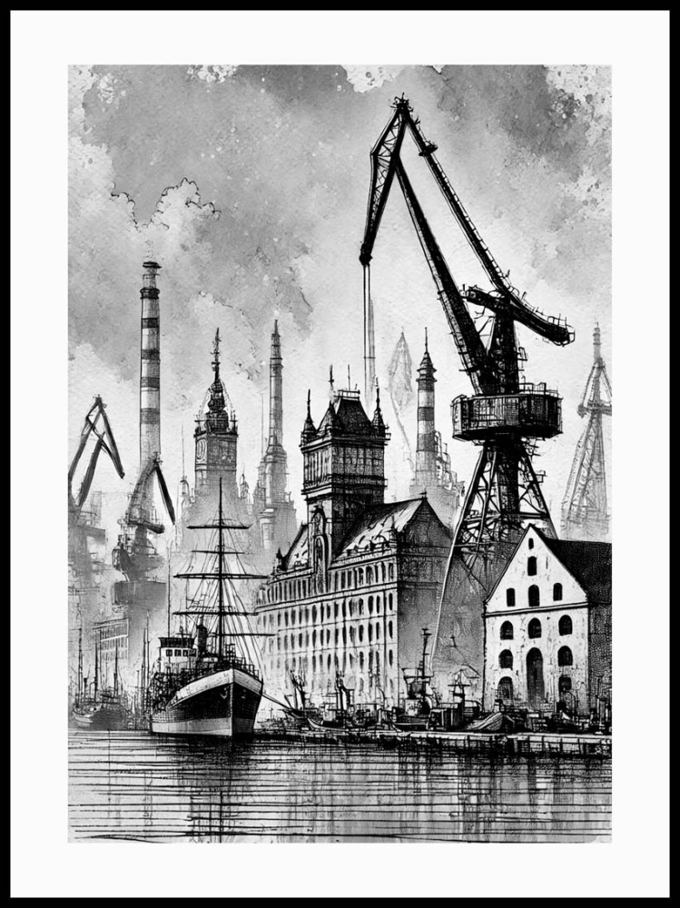 Plakat, Gdańsk miasto czarno biały