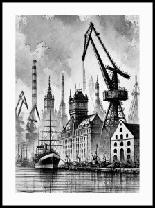 Plakat, Gdańsk miasto czarno biały