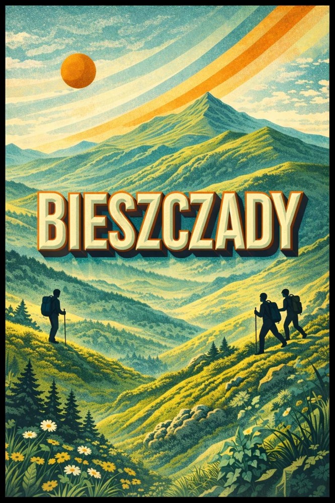 Plakat, Polskie góry - Bieszczady retro