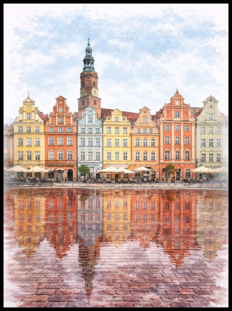 Plakat, Miasto Wrocław rynek akwarela 4rooms
